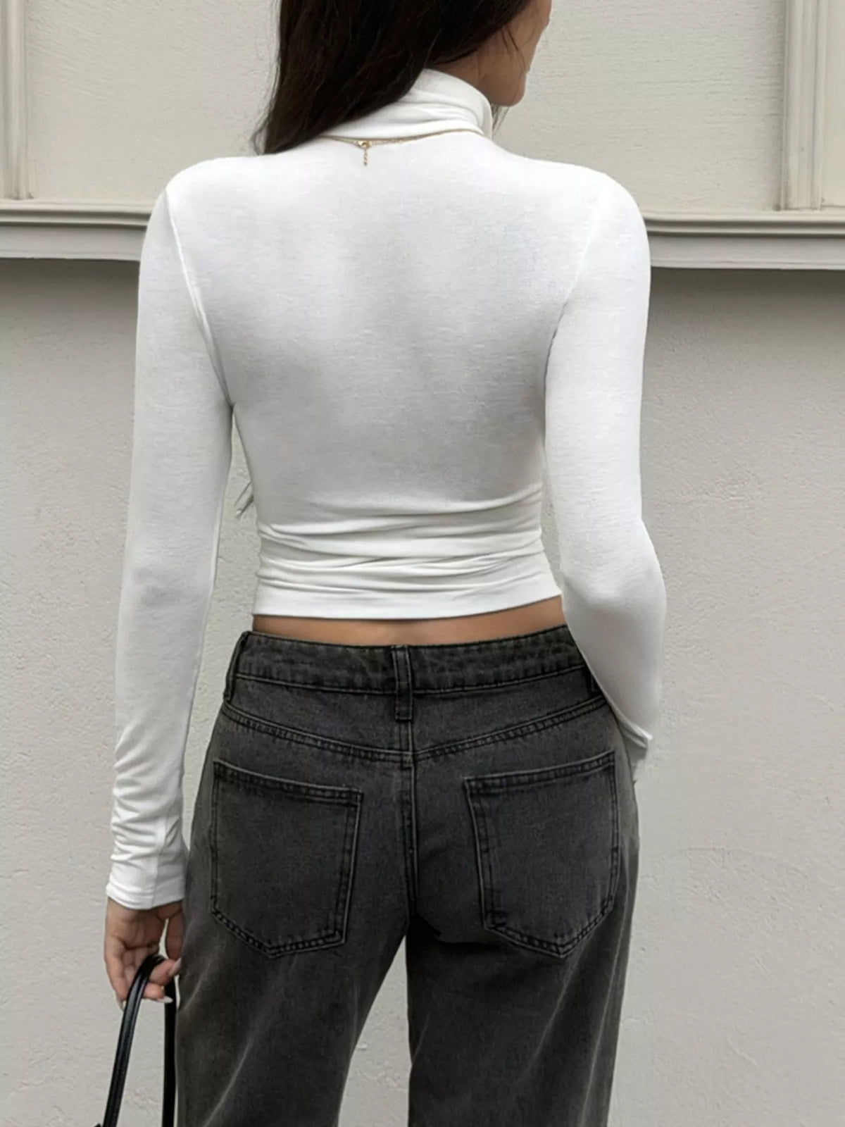 Turtleneck Long Sleeve T-Shirt - White - View 5