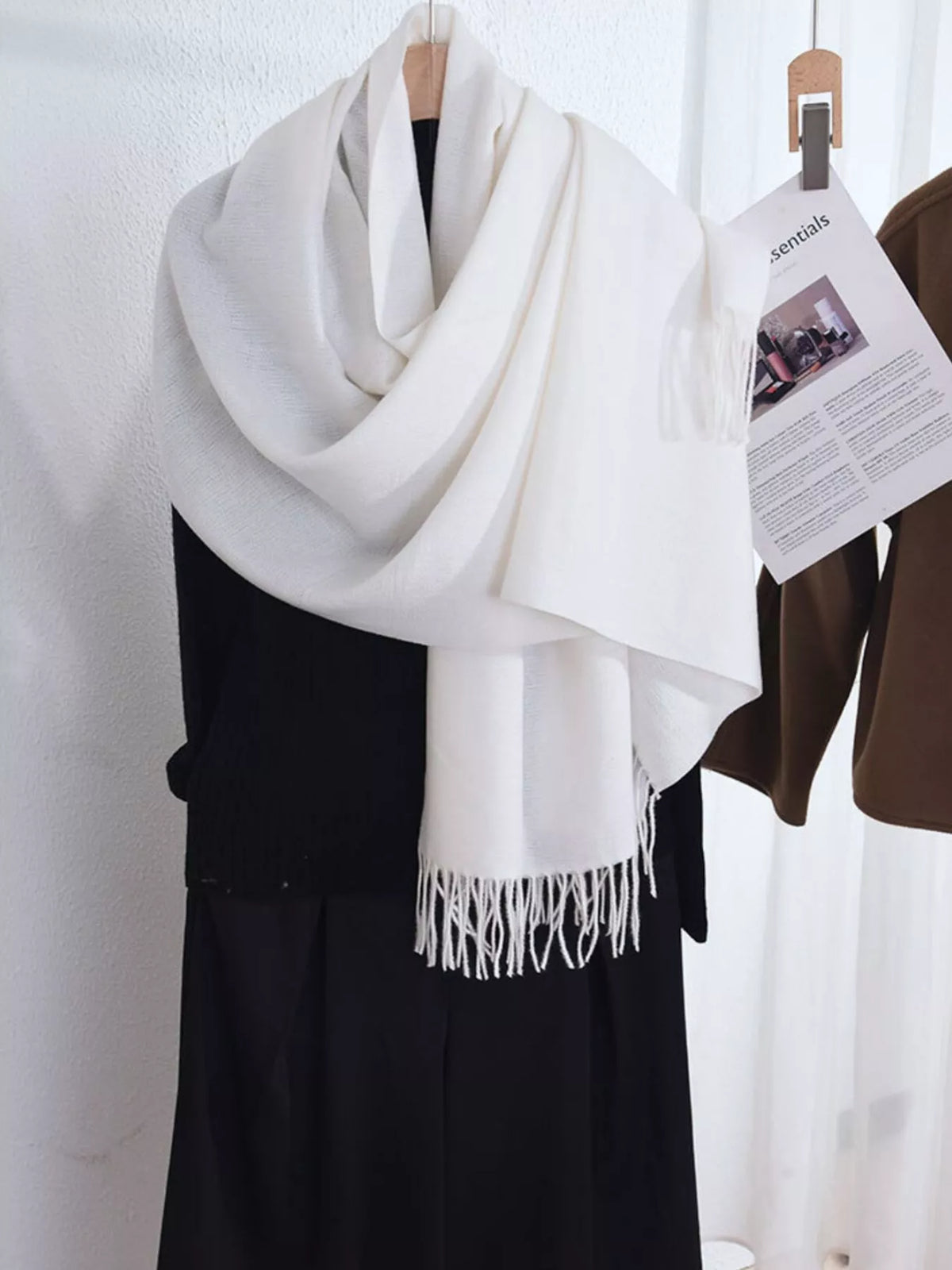 Solid Color Fringe Scarf - White - View 1