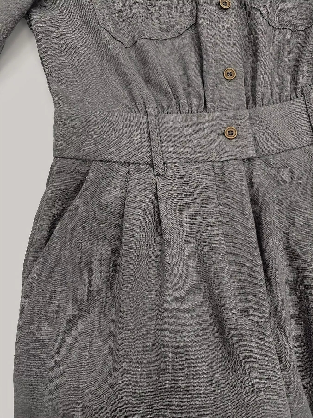 Button Front Long-Sleeve Jumpsuit - Gray - View 6