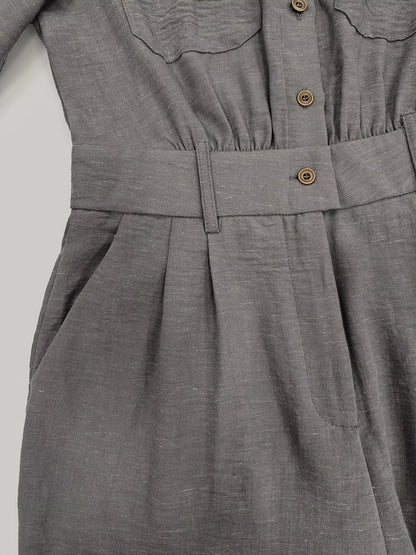 Button Front Long-Sleeve Jumpsuit - Gray - View 6