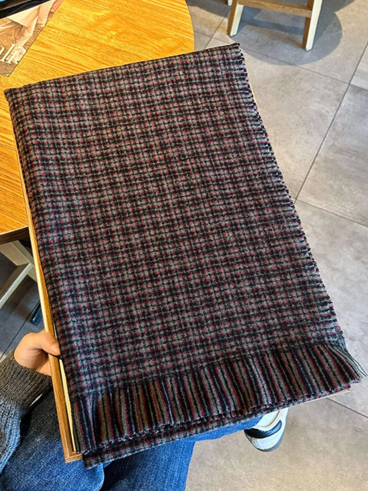 Plaid Warm Scarf - Rust - View 10