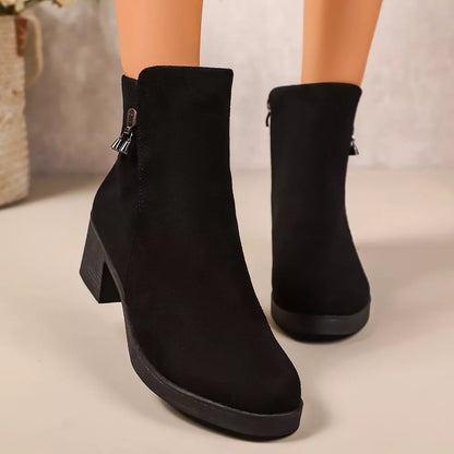 Point Toe Block Heels Boots - Black - View 2