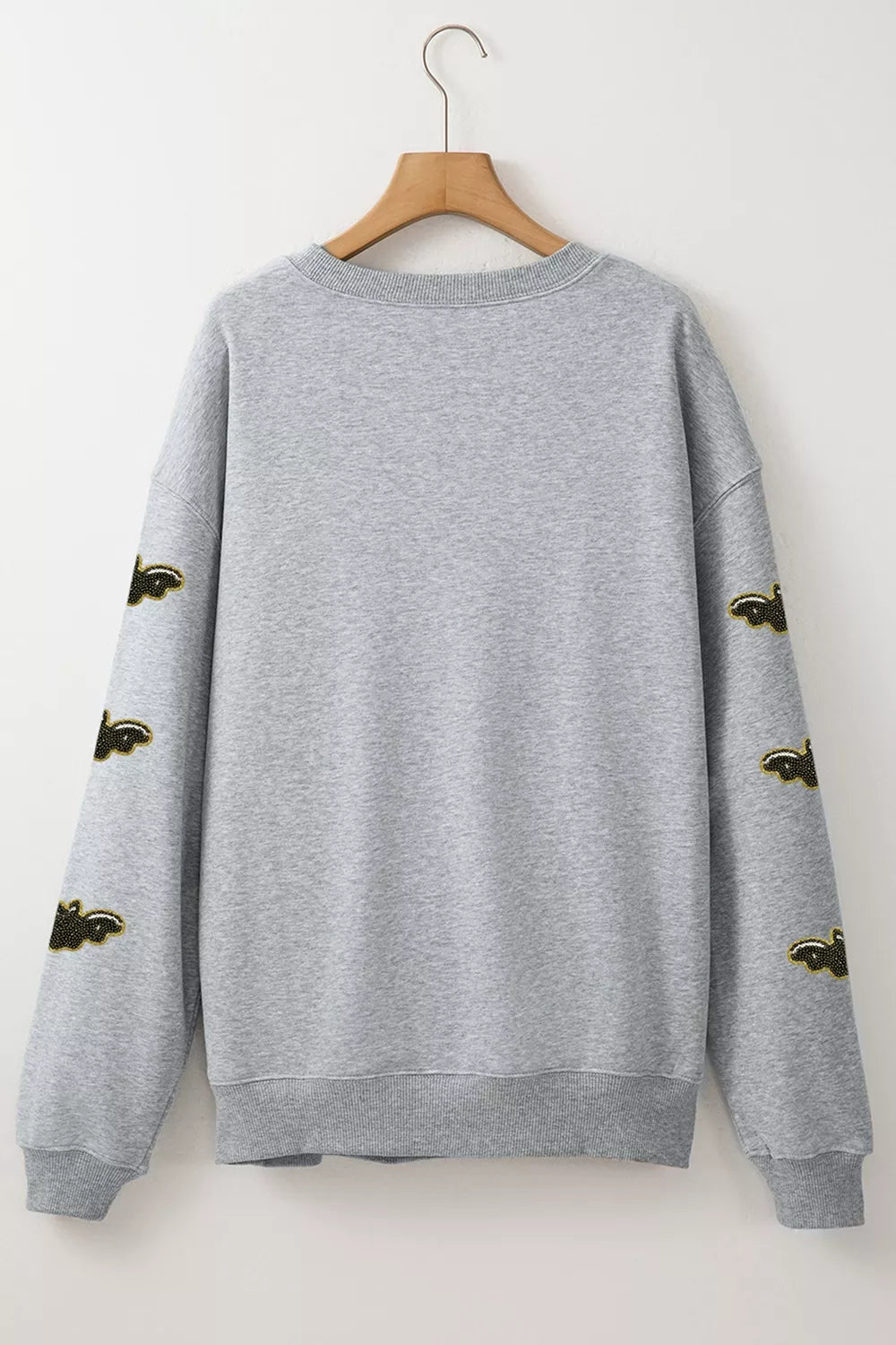 Sequin SPOOKY Halloween Bat Embellished Sleeve Pullover Sweatshirt - Gray - View 9