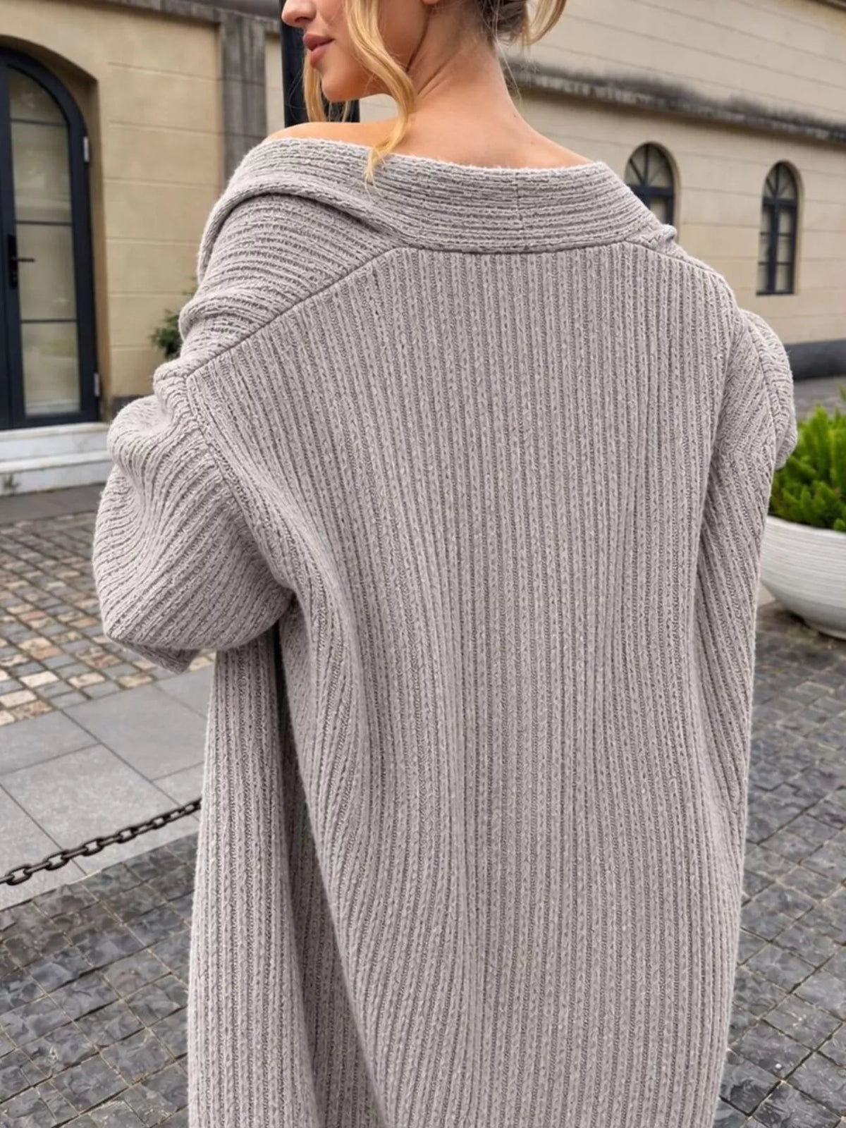 Ribbed Knit Three-Piece Sweater Set - Gray - View 3
