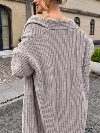 Ribbed Knit Three-Piece Sweater Set - Gray - View 3