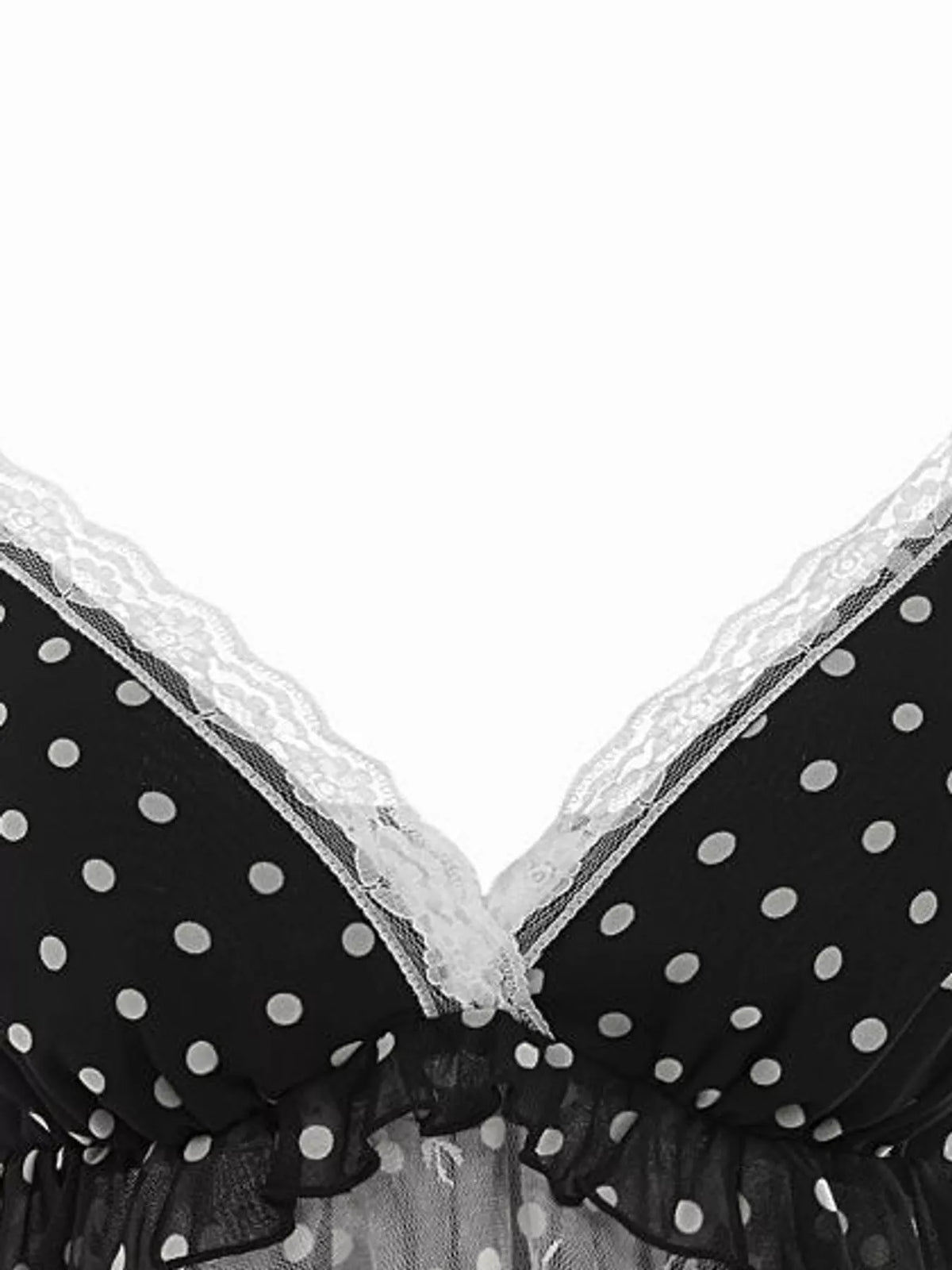 Ruffled Lace Trim Cami - Black-Polka Dot - View 6