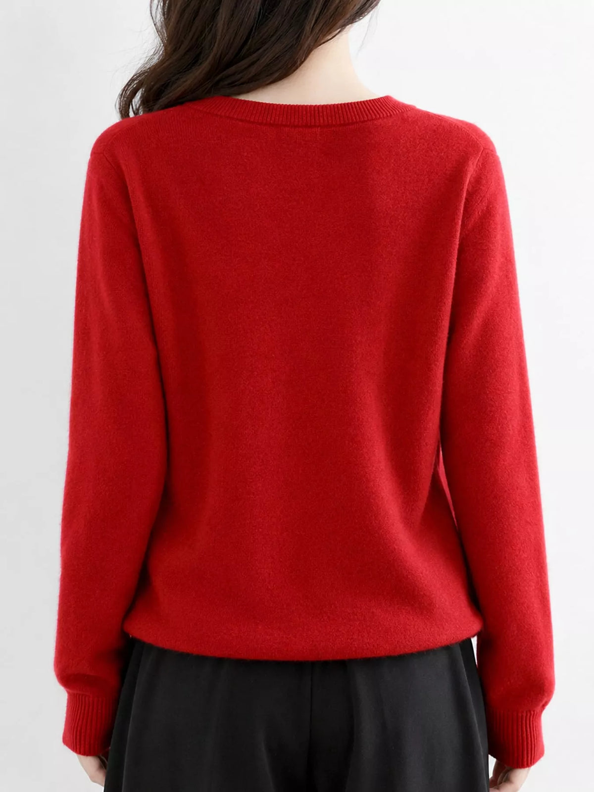Crew-Neck Button-Down Cardigan - Burgundy - View 32