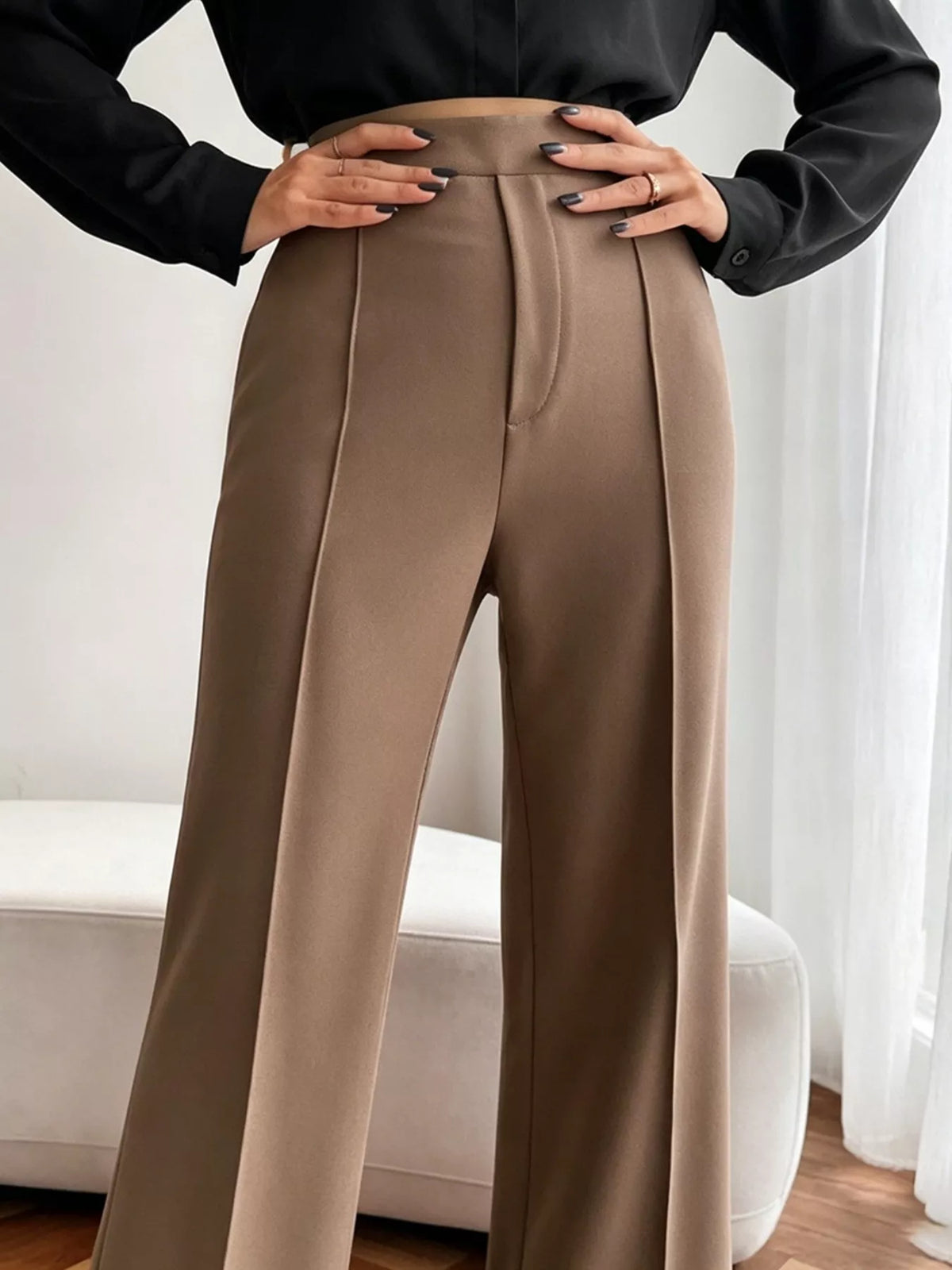 High Waist Flare Pants - Brown - View 6