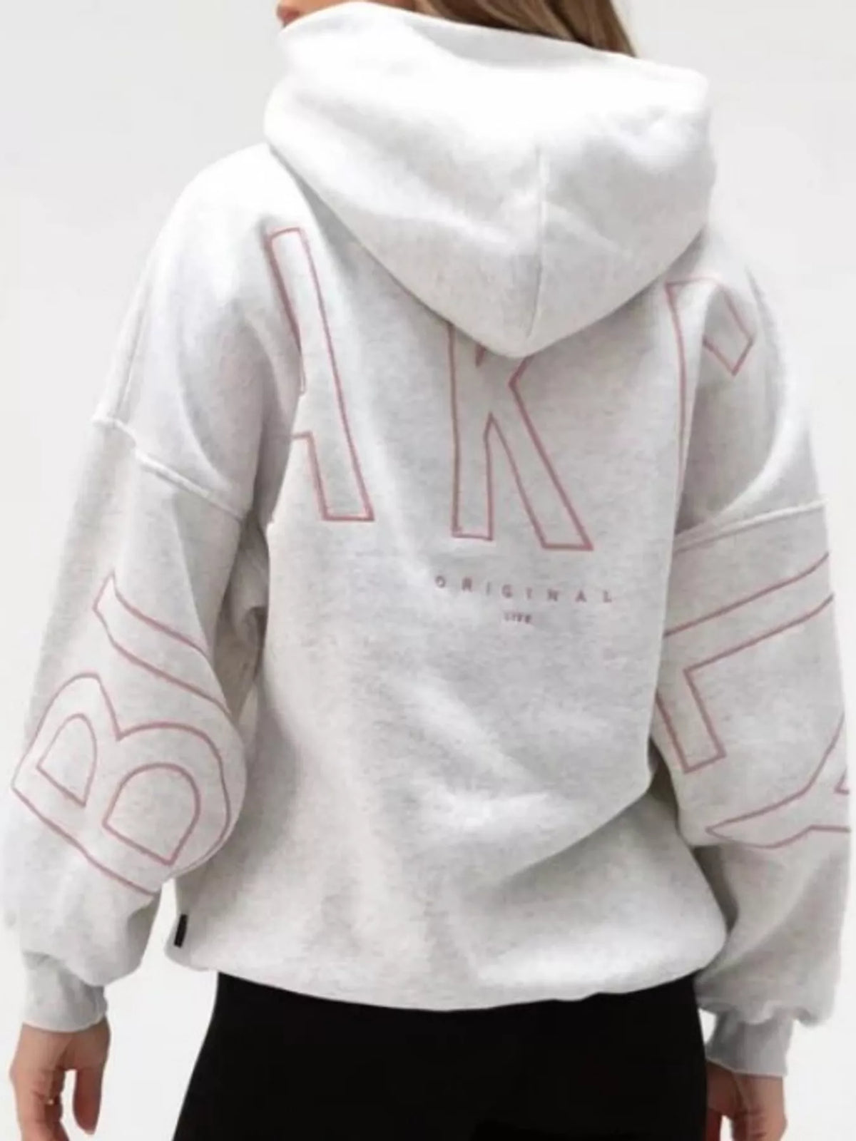 Letter Back Hoodie with Kangaroo Pocket - White Gray - View 22