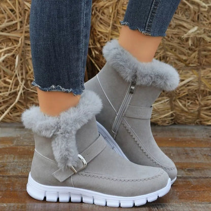 Fuzzy Trim Buckle Boots - Dark Gray - View 2