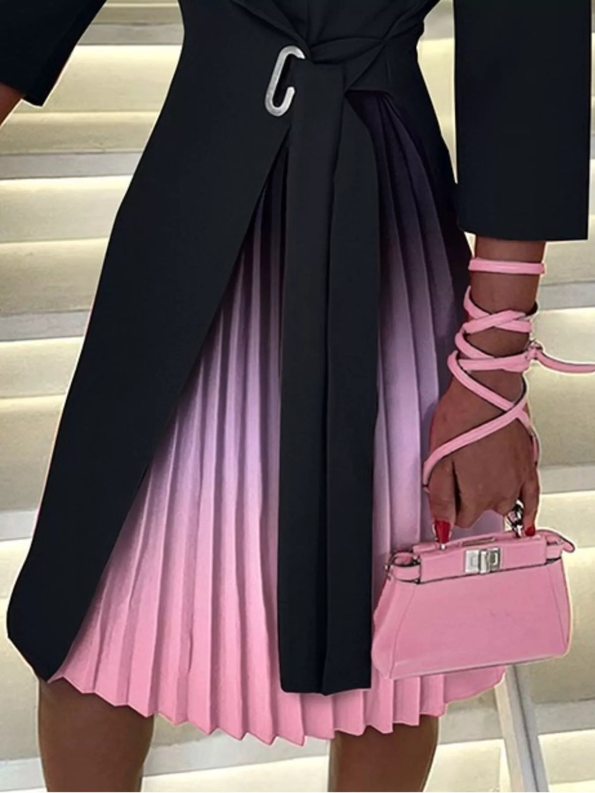 Blazer Style Pleated Midi Dress - Moonlit Mauve - View 2