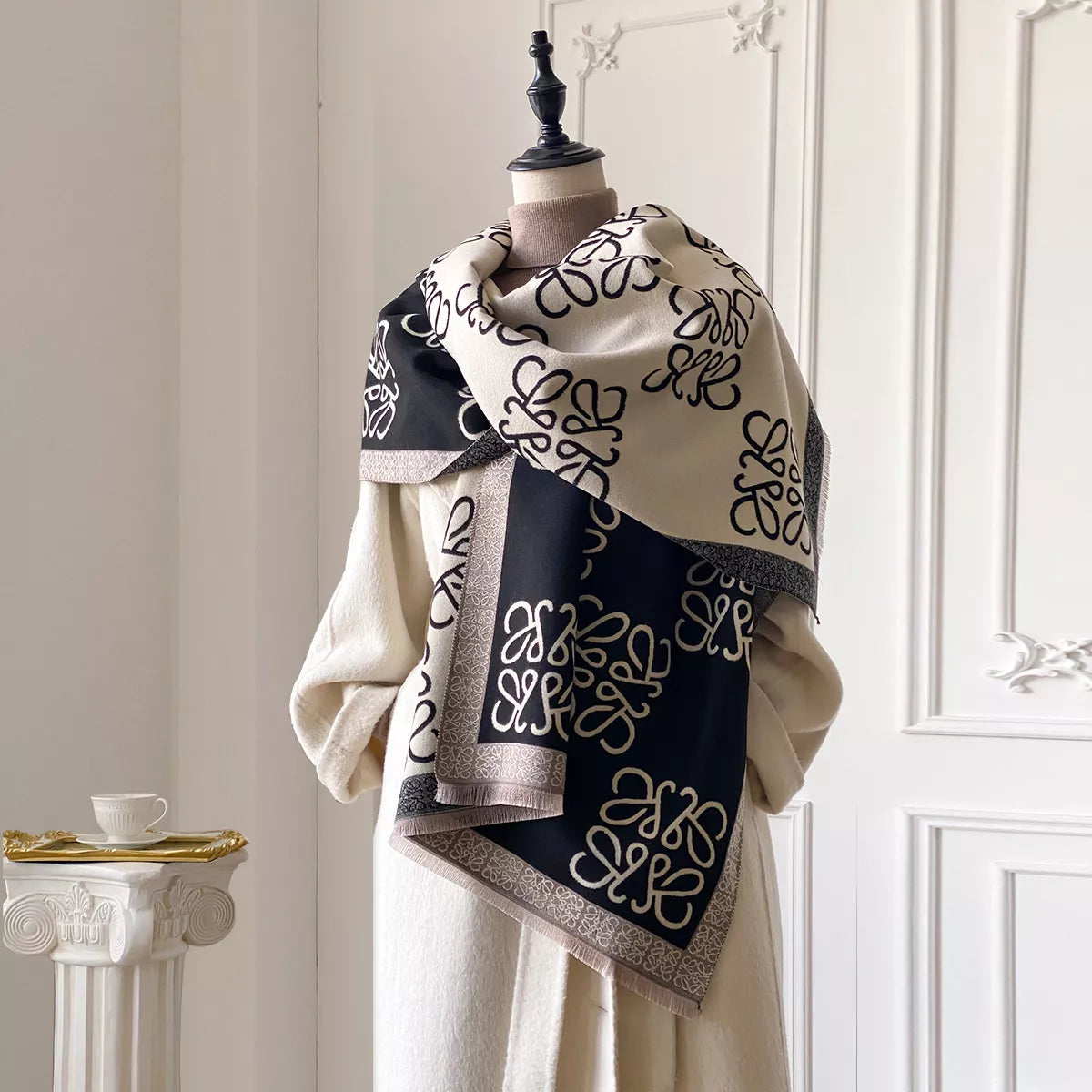 Raw Hem Winter Scarf - Black - View 1