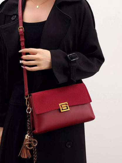 Gold-Tone Hardware Crossbody Bag - Wine Red - View 2