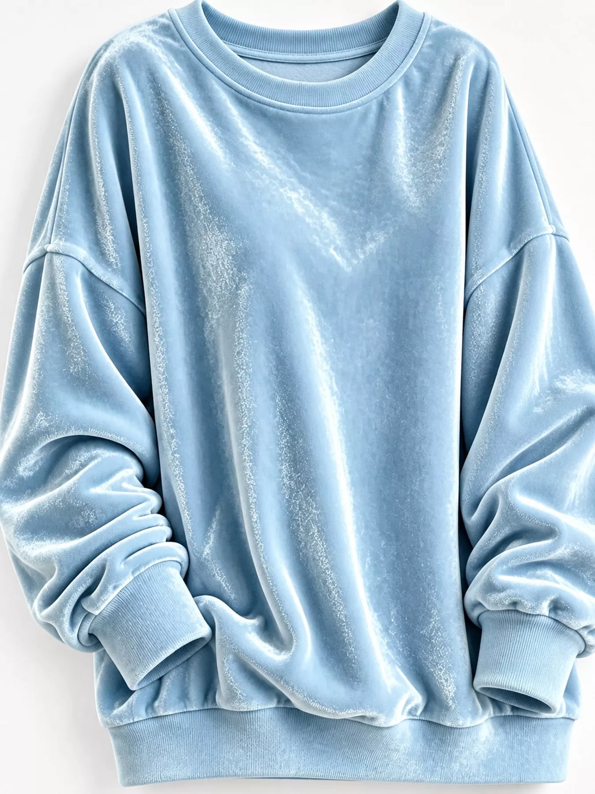 Full Size Crew Neck Drop Shoulder Sweatshirt Plus Size - Light Blue - View 20