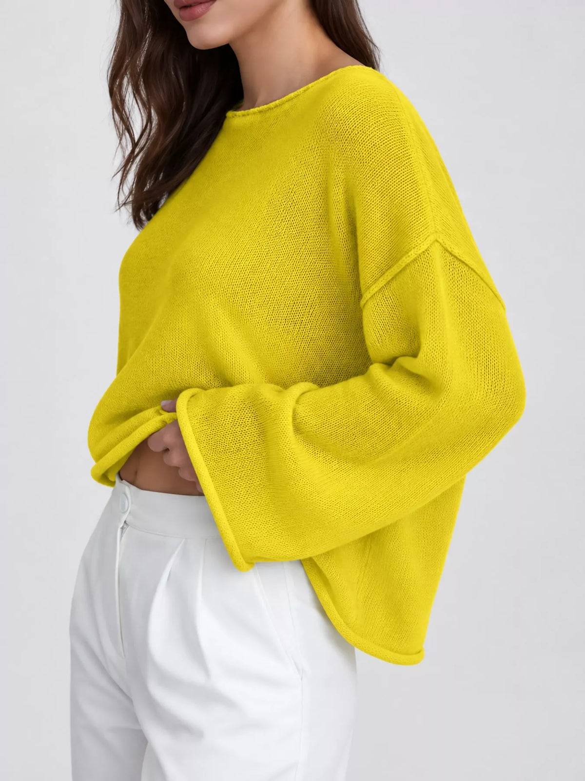 Full Size Sheer Lightweight Knit Top Plus Size - Yellow - View 62