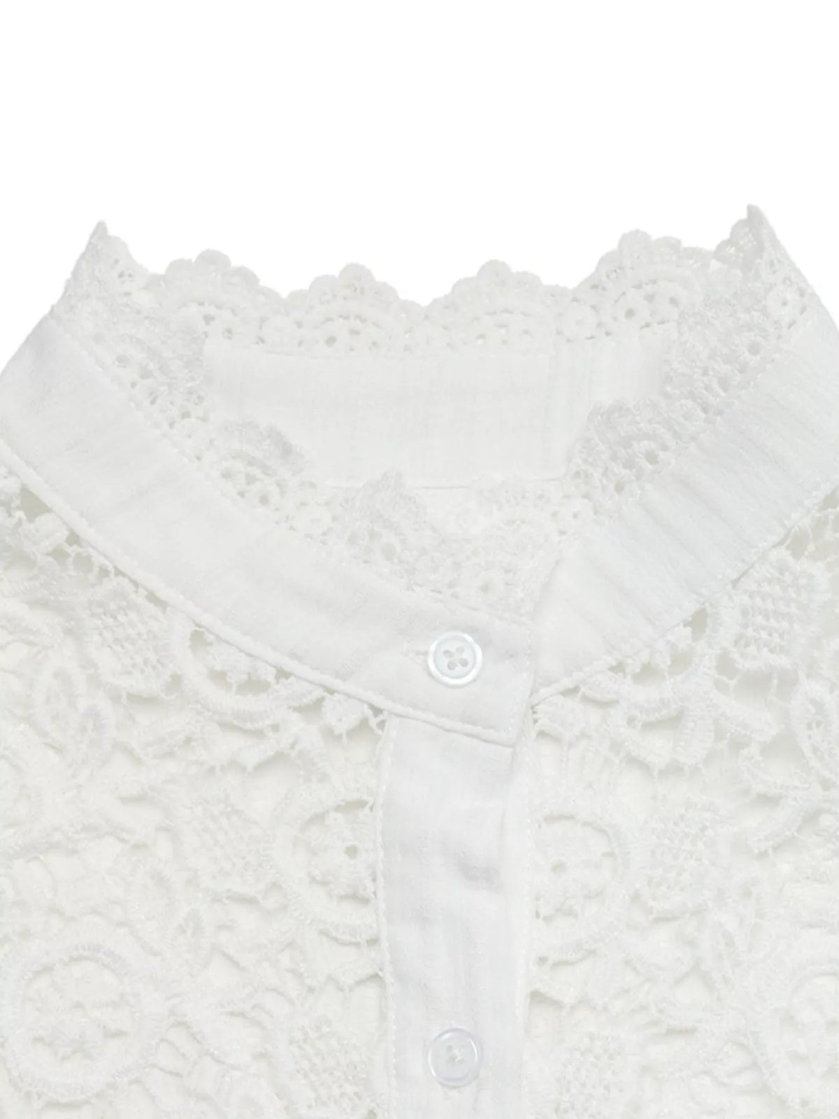 Lace Detail Long Sleeve Shirt - White - View 8
