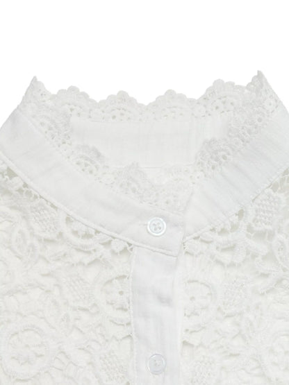 Lace Detail Long Sleeve Shirt - White - View 8