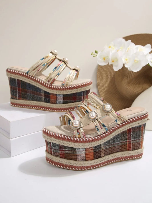 Plaid Platform Wedge Sandals - product photo 2