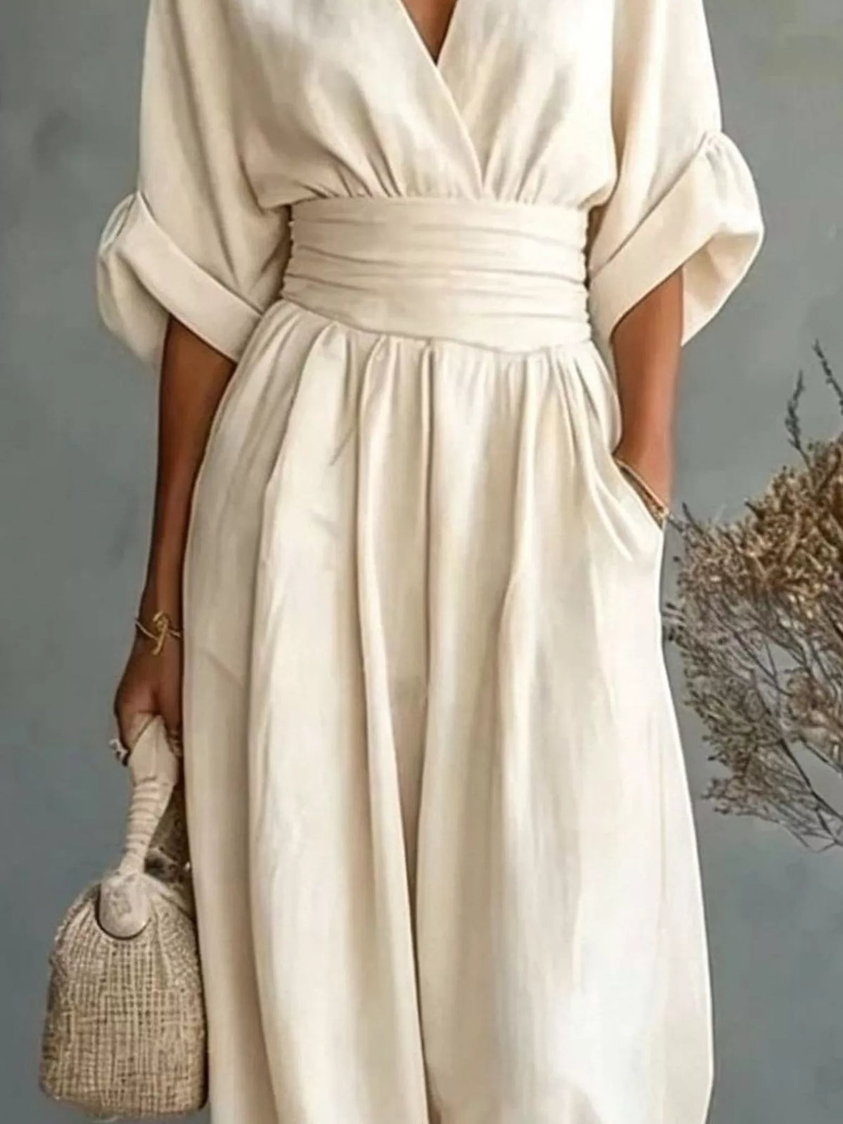 Full Size Half Sleeve Wide-Leg Jumpsuit Plus Size - Light Blue - View 3