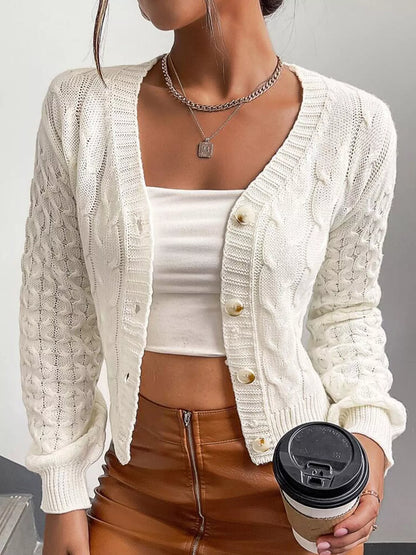 Cable Knit Button-Down Cardigan - Milky White - View 1