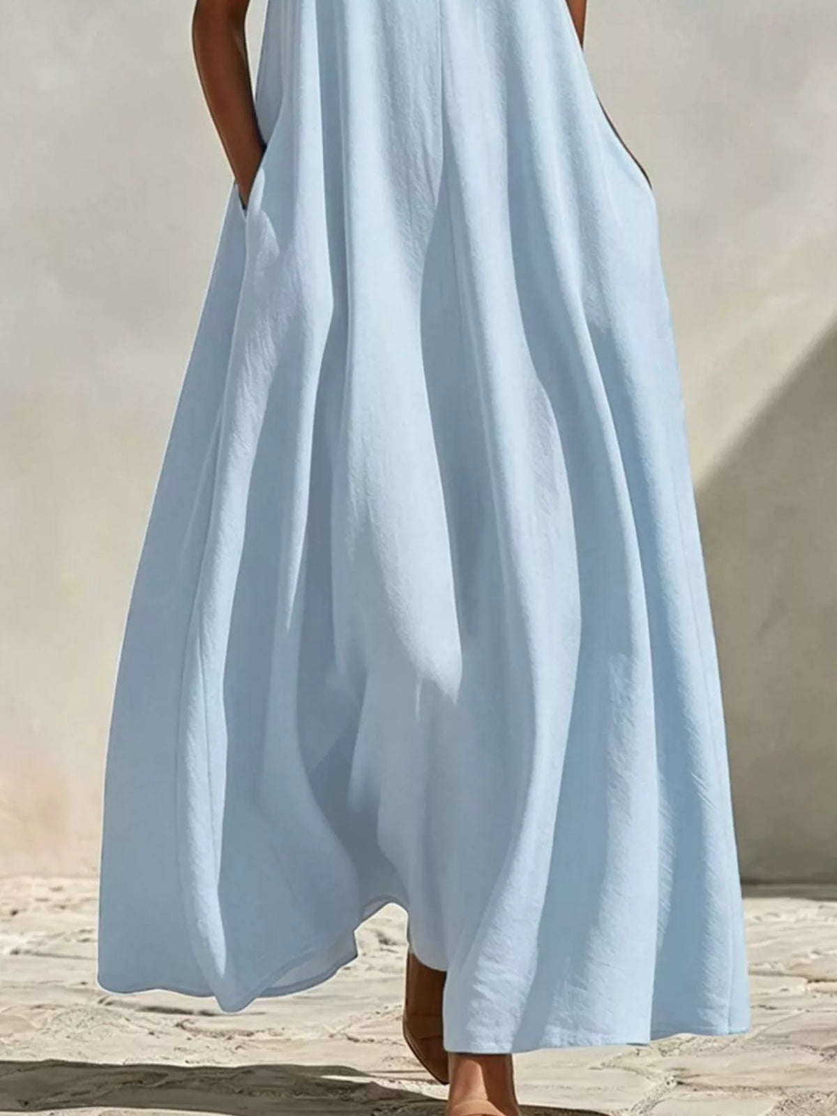 Sleeveless Maxi Dress with Side Pockets - Light Blue - View 3