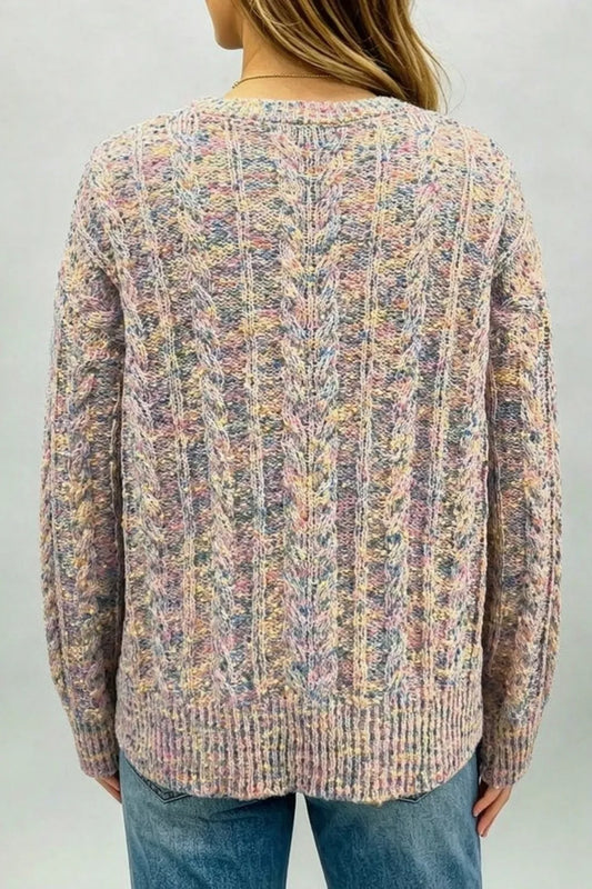 Multicolor Cable Knit Dropped Shoulder Sweater - Multicolor - View 2