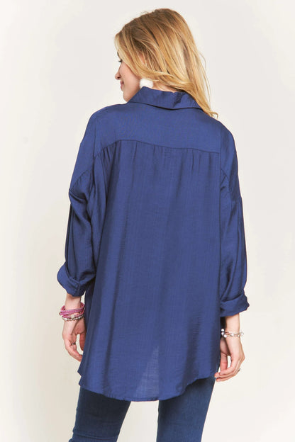 ADORA Button Down Linen Shirt - NAVY - View 3