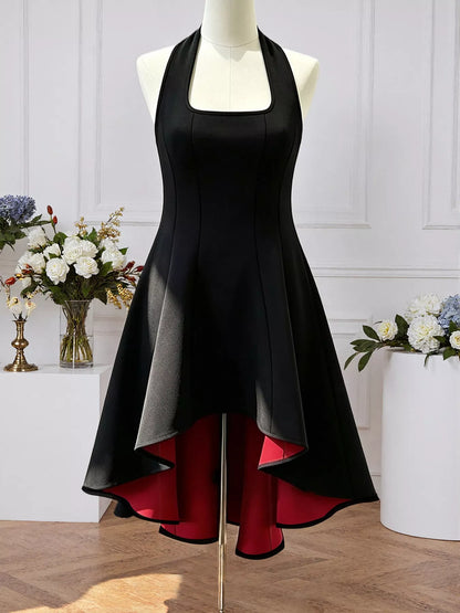 High-Low Halter Neck Dress - Black - View 5