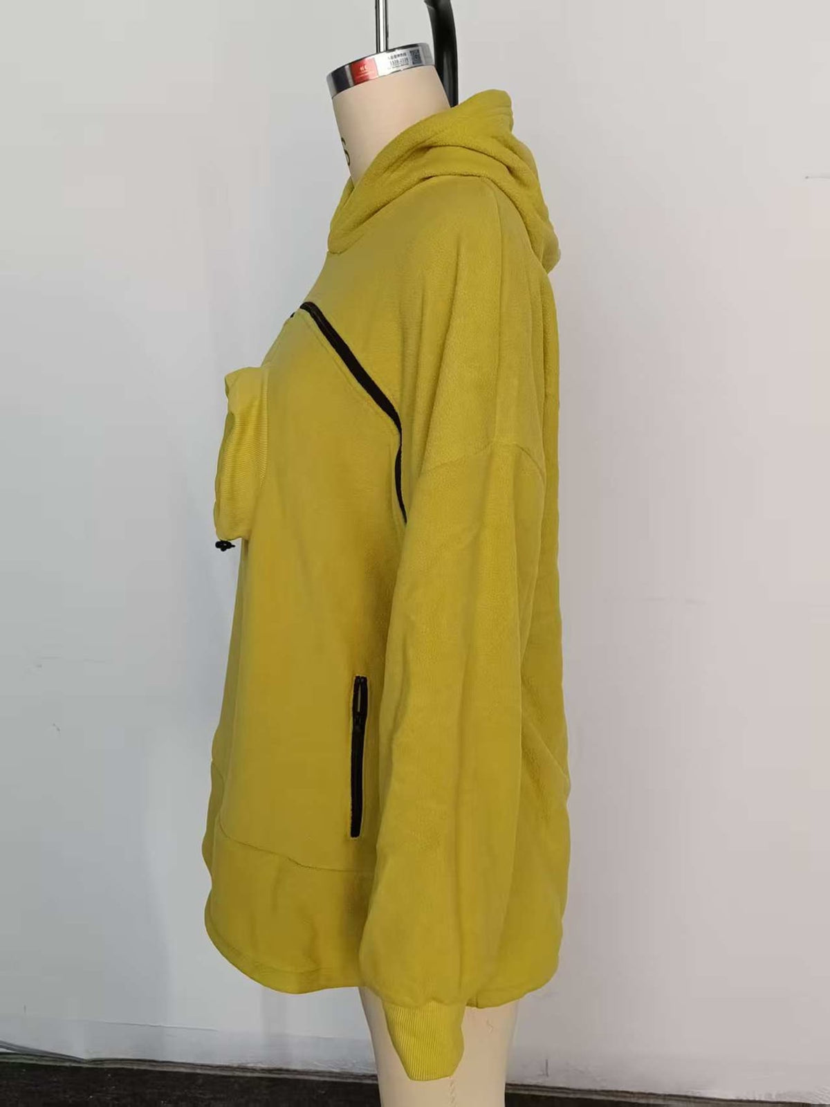 Full Size Fleece Pet-Carrying Hoodie with Cat Pouch Plus Size - Yellow - View 16