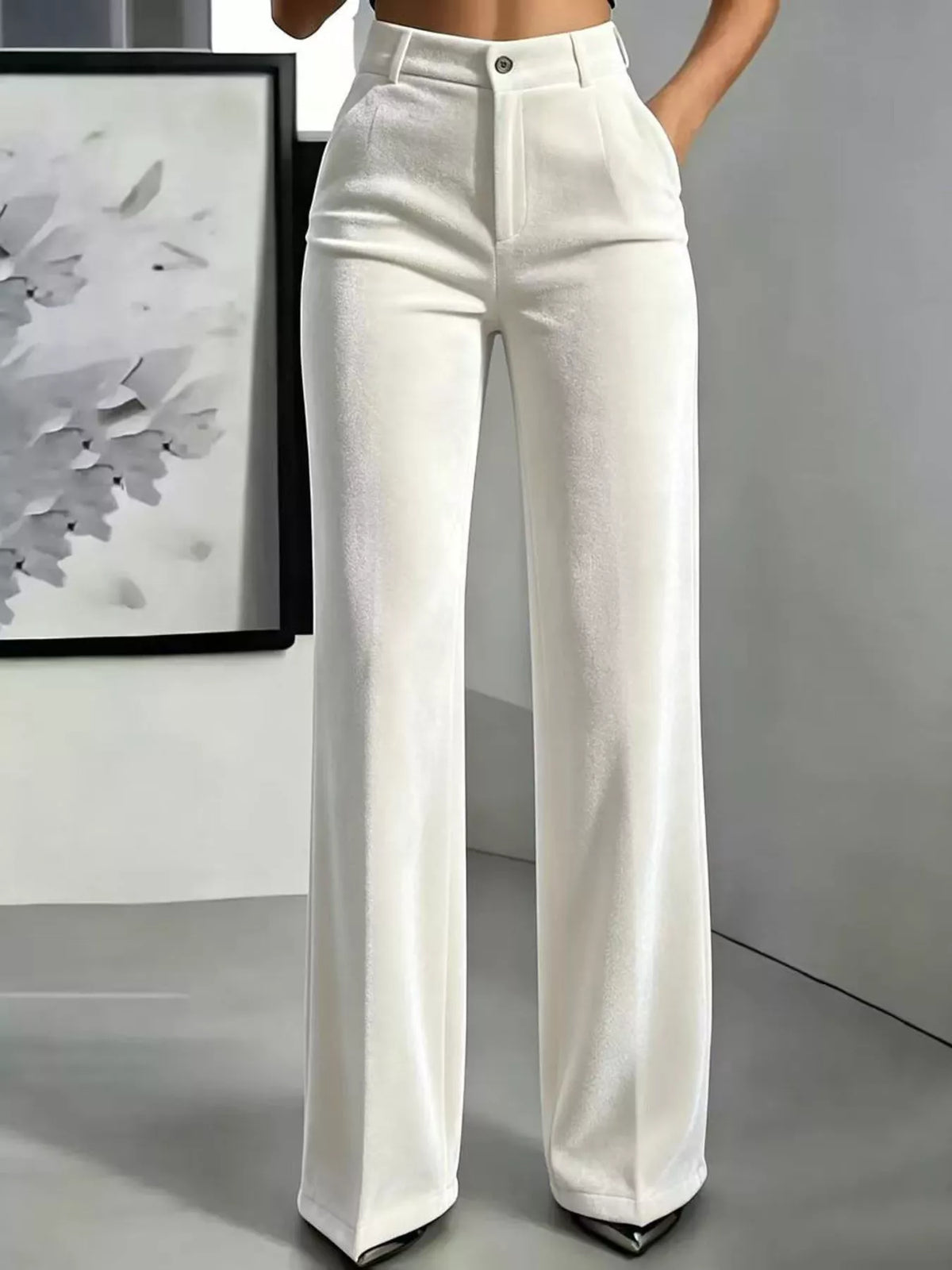 Full Size High-Waisted Velvet Pants Plus Size - White - View 9