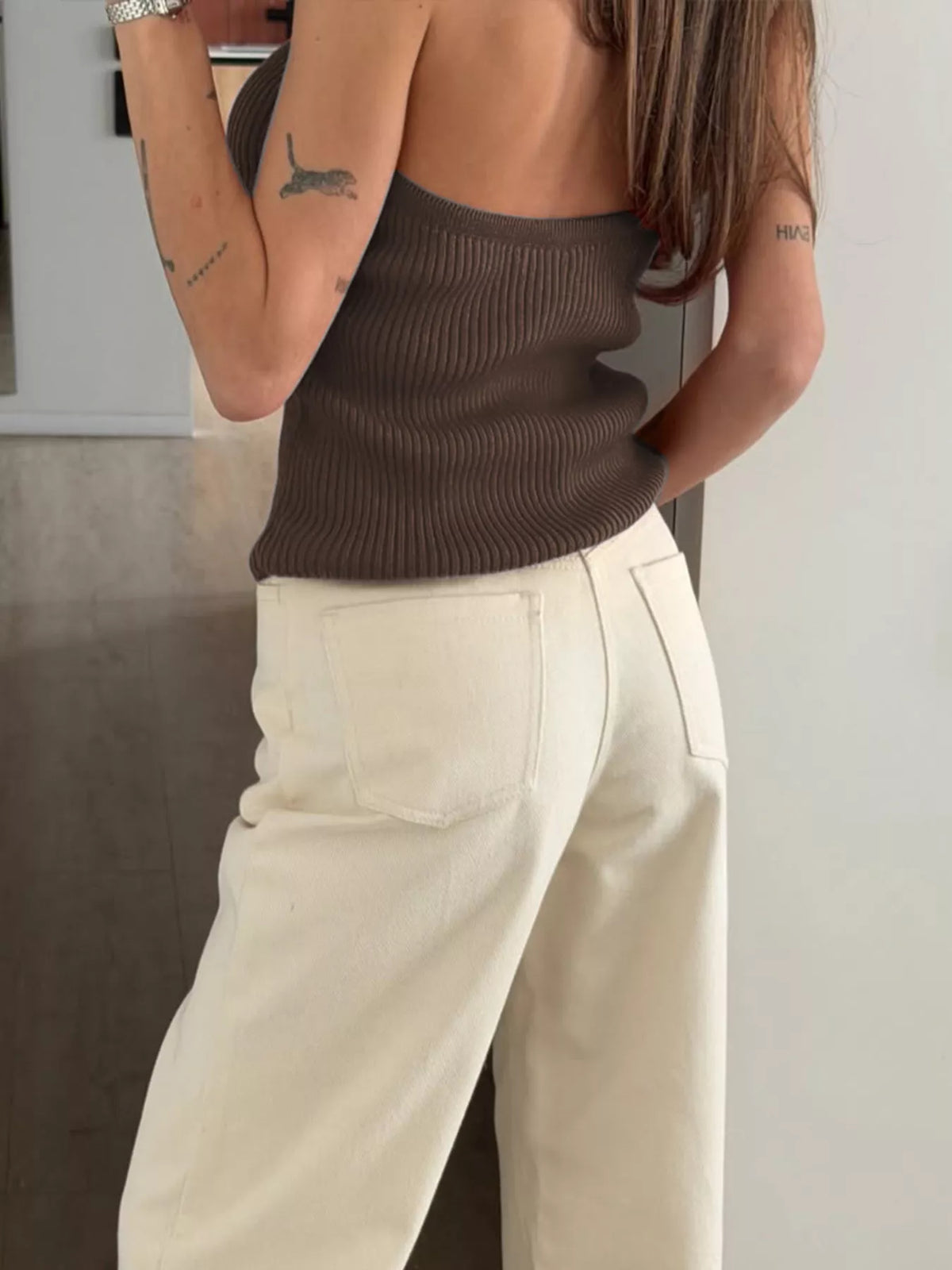 Halter Neck Sweater Tank - Coffee Brown - View 3