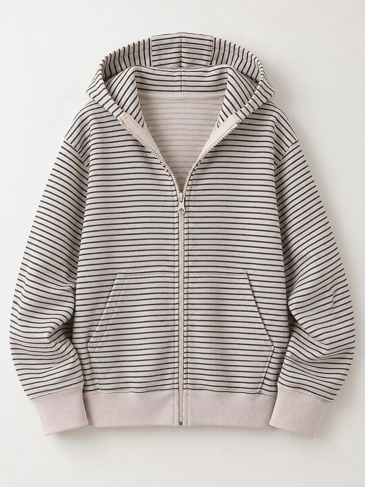 Striped Zip-Up Hoodie - Apricot - View 4