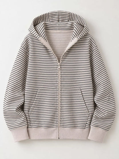 Striped Zip-Up Hoodie - Apricot - View 4