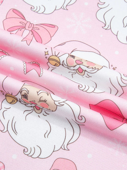 Abstract Santa Print Drop Shoulder High Neck Sweatshirt - Blush Pink - View 8