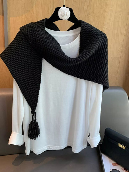 Chunky Knit Tassel Scarf - Black - View 3