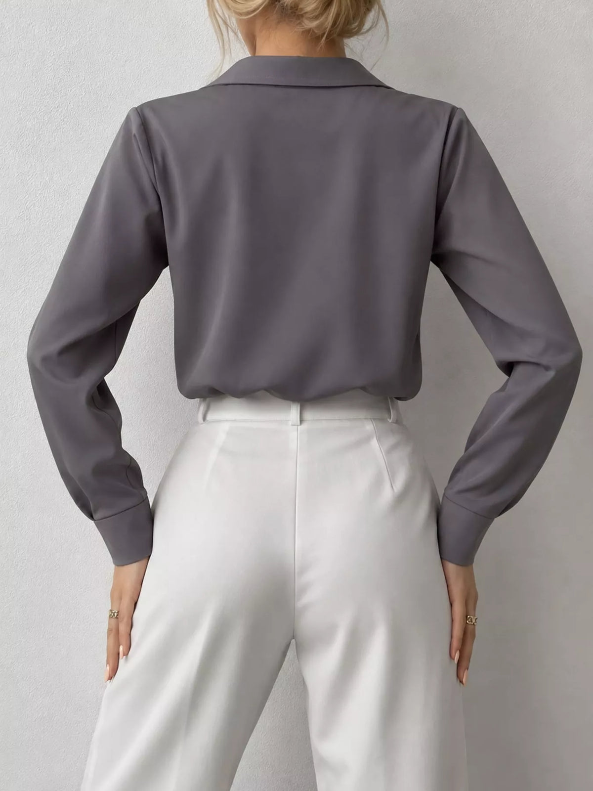 Button Up Long-Sleeve Shirt - Gray - View 6