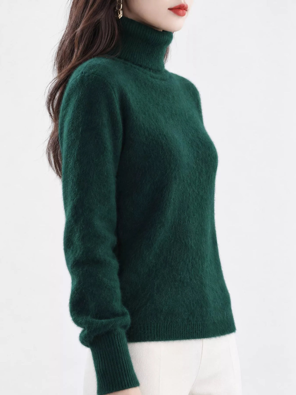 Full Size Turtleneck Long Sleeve Sweater Plus Size - Dark Green - View 73