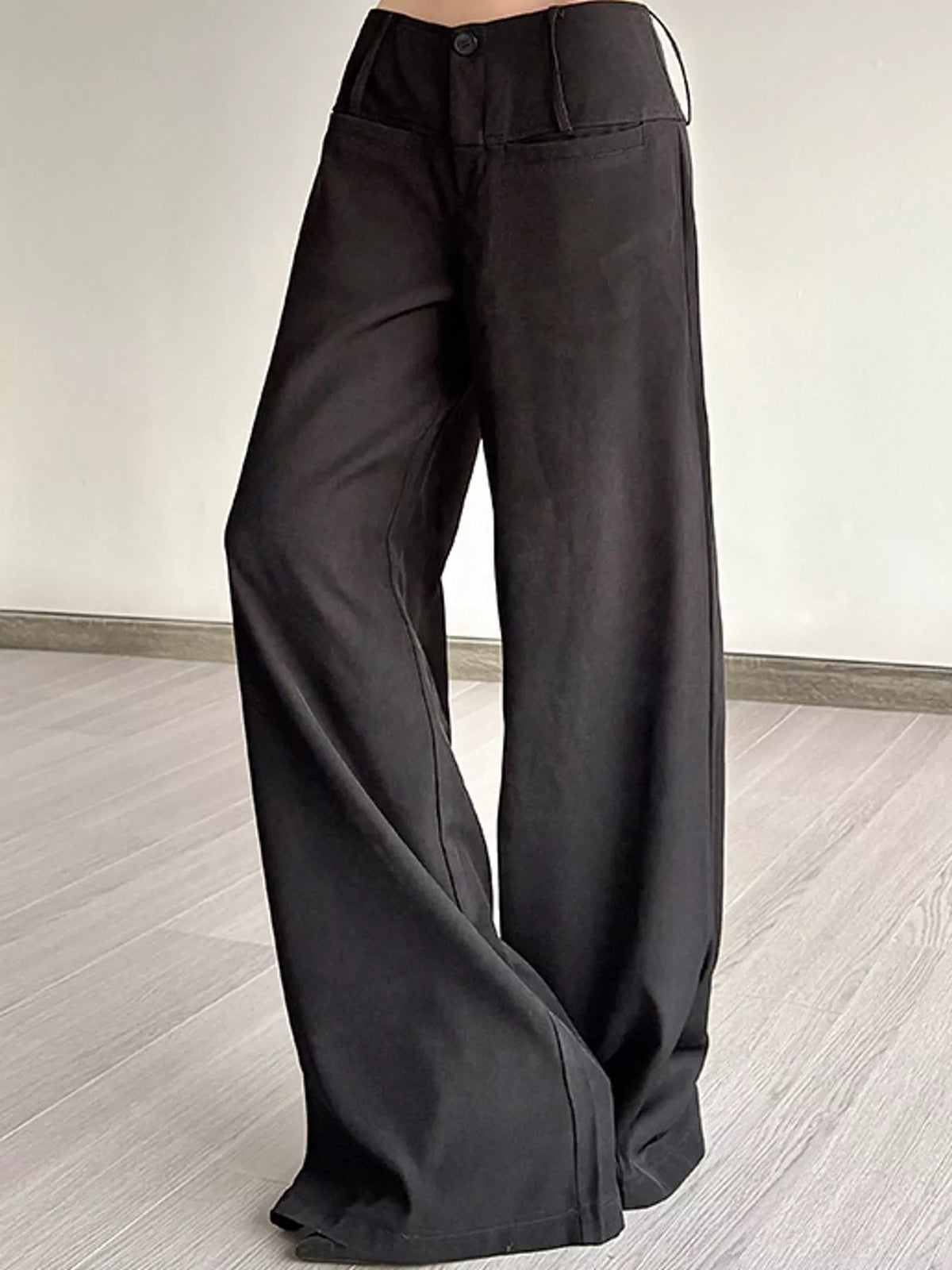 Loose Fit Flare Pants - Dark Gray - View 1
