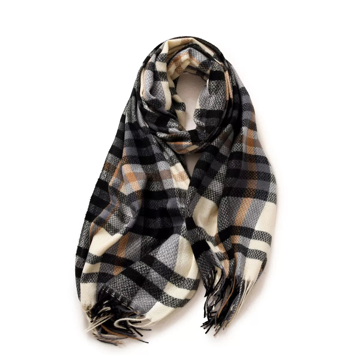 Warm Plaid Fringe Scarf - Style A - View 2