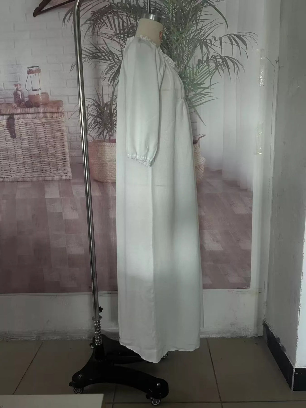 Tiered Notched 3/4 Sleeve Maxi Dress - White - View 4