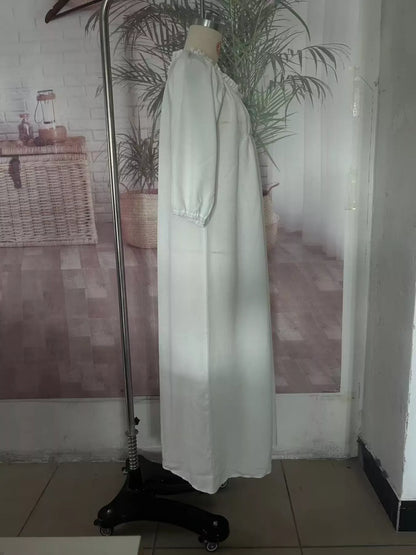 Tiered Notched 3/4 Sleeve Maxi Dress - White - View 4