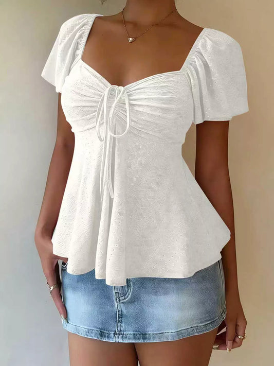 Sweetheart Neck Flutter Sleeve Top - product photo 1