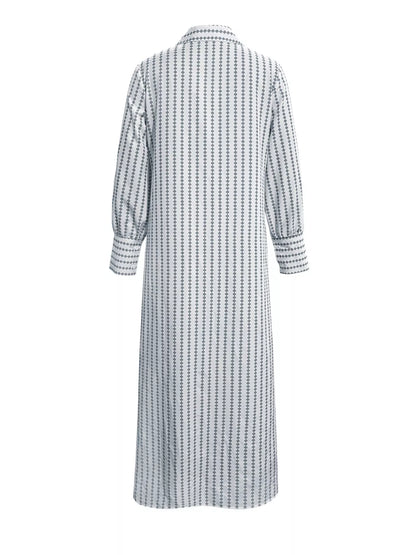 Striped Button-Down Maxi Shirt Dress - Grey - View 5