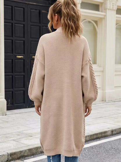 Cable-Knit Open-Front Longline Cardigan - Apricot - View 6