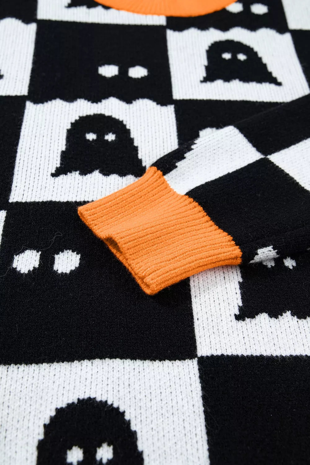 Halloween Ghost Pattern Checkerboard Sweater - Black - View 11