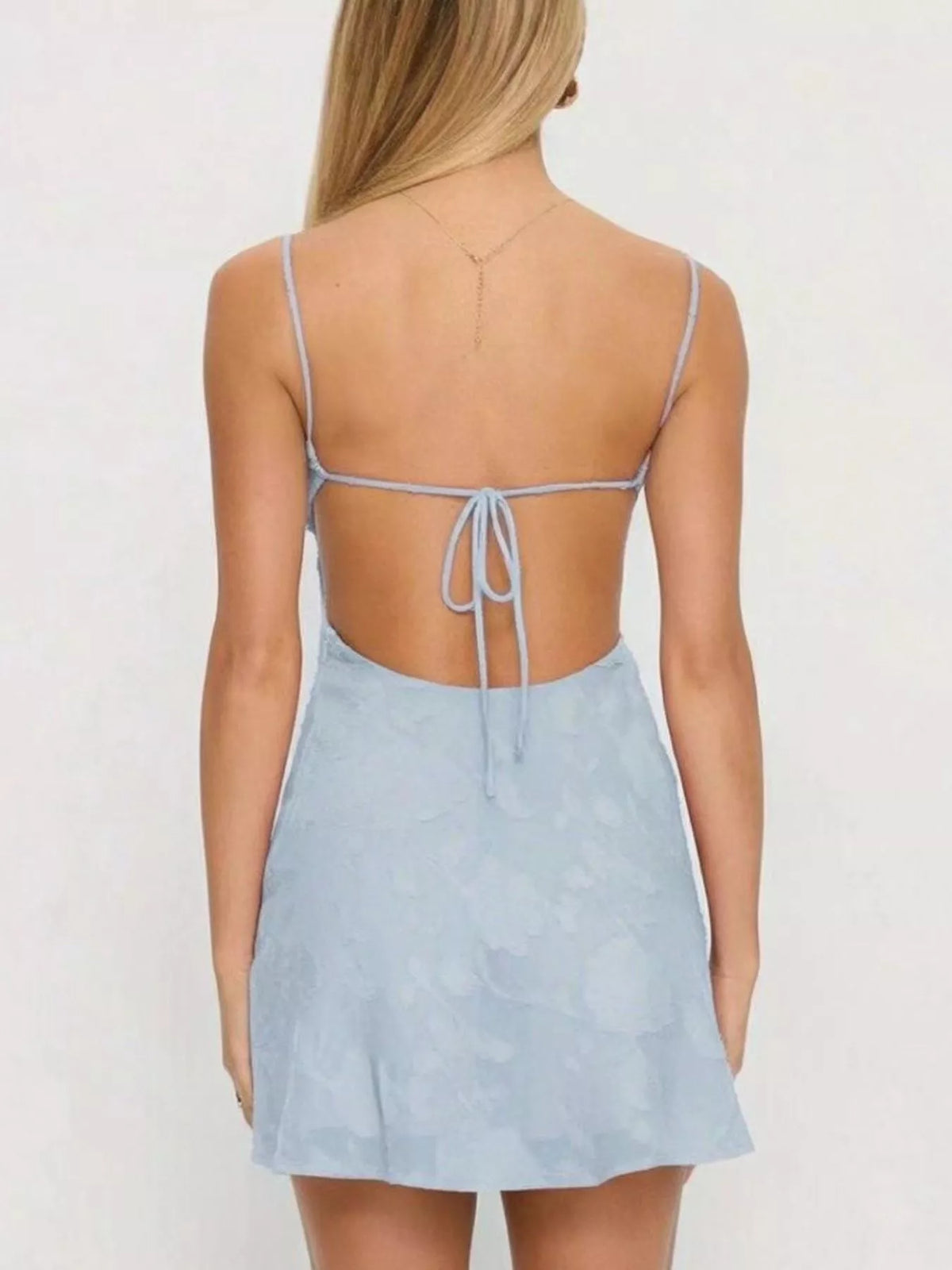 Backless Spaghetti Strap Mini Dress - Blue - View 2