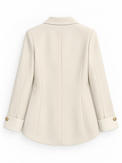 Full Size Single-Breasted Blazer with Gold Button Accents Plus Size - Ivory - View 2