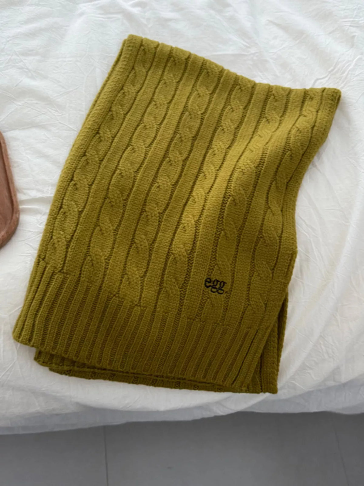 Ribbed Knitted Winter Scarf - Pickle Green - View 11