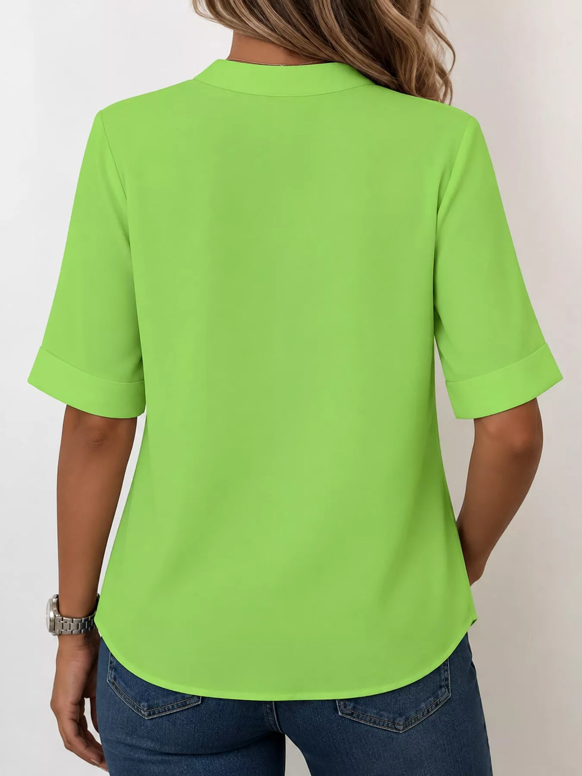 Full Size Notched Short Sleeve Blouse Plus Size - Green - View 24