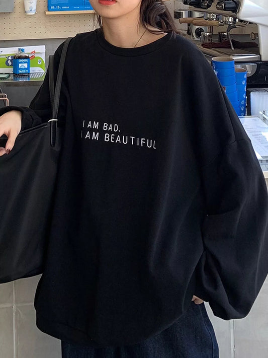 Letter Graphic Crew Neck Sweatshirt - Black - View 2